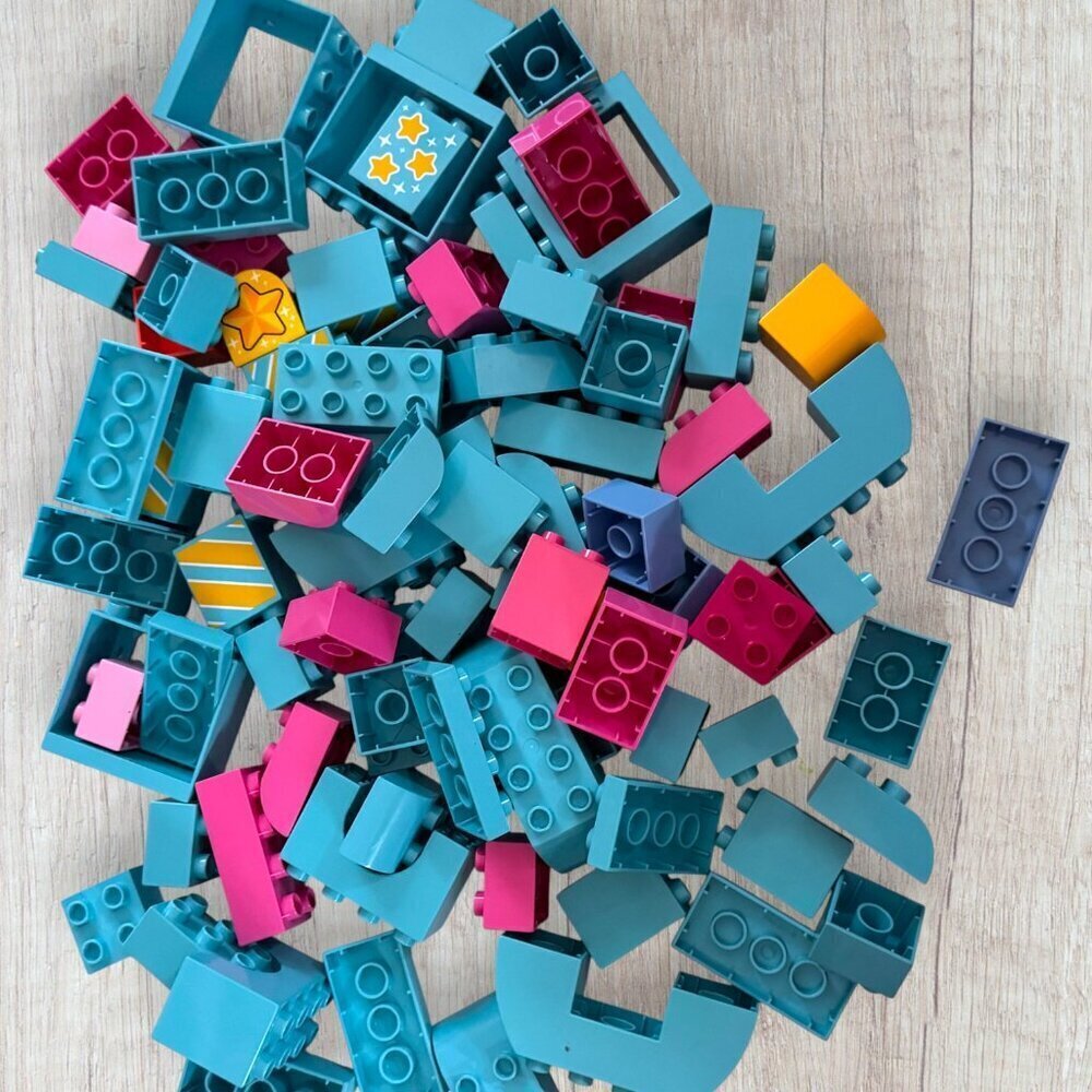 LEGO Duplo 80+ Piece Bulk Lot Turquoise Pink Blocks Girly Colors Mixed Set